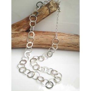 Vintage 925 Sterling Silver Disk Geometric Circle Links Adjustable Necklace